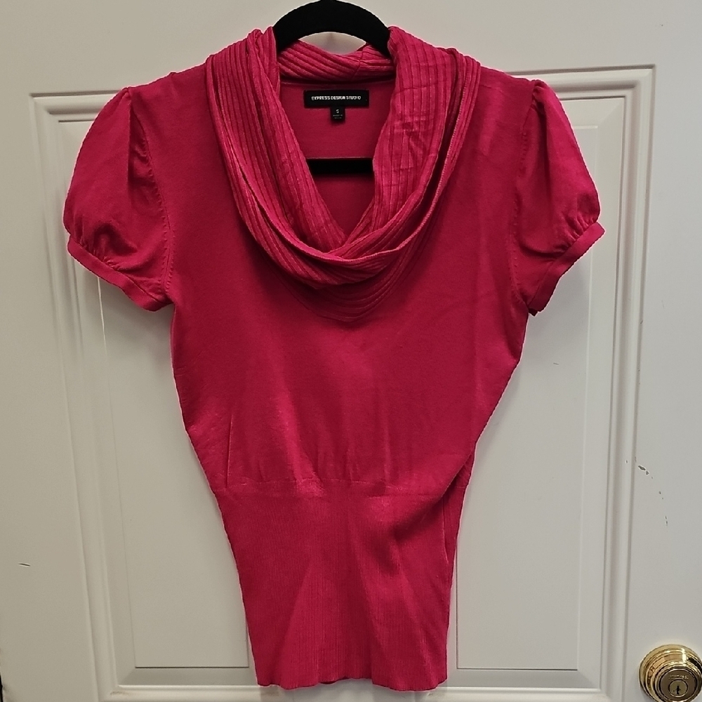 Pink, Cowl, Vintage, Stretchy, Office, School, Wedding, Y2k, Casual, Blouse, Top